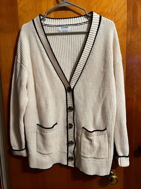 Old Navy Cream Knit Cardigan with Navy Trim